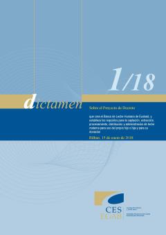 Dictamen 1/18 sobre el Proyecto de Decreto que crea el Banco de Leche Humana de Euskadi, y establece los requisitos para la captación, extracción, procesamiento, distribución y administración de leche